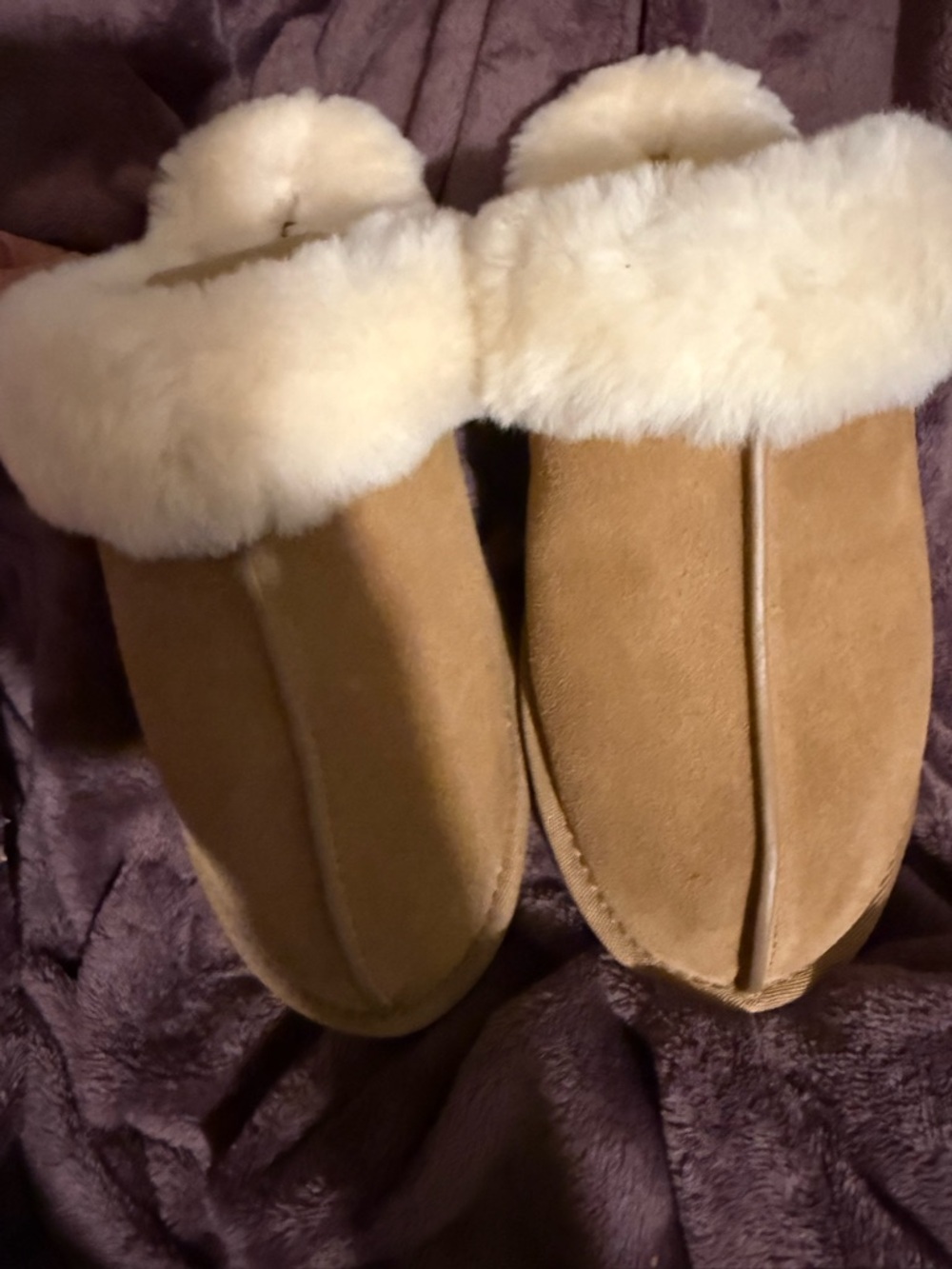 UGG Chestnut Shearling Clog Slippers with Cream Fur Trim